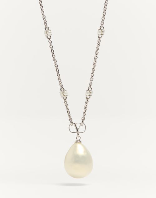 Valentino Garavani - Vlogo Signature Metal Brooch With Swarovski® Crystals And Pearls - Palladium/cream - Man - Jewelry